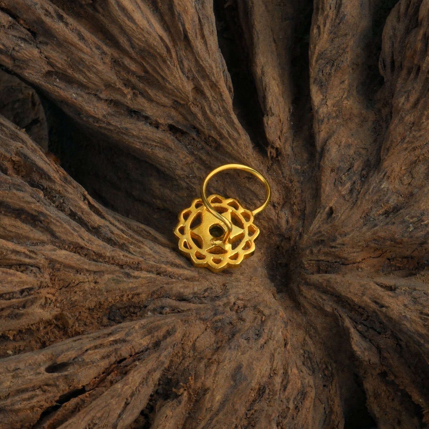 Anahat(Heart) Chakra Gold Plated Silver Nose Pin