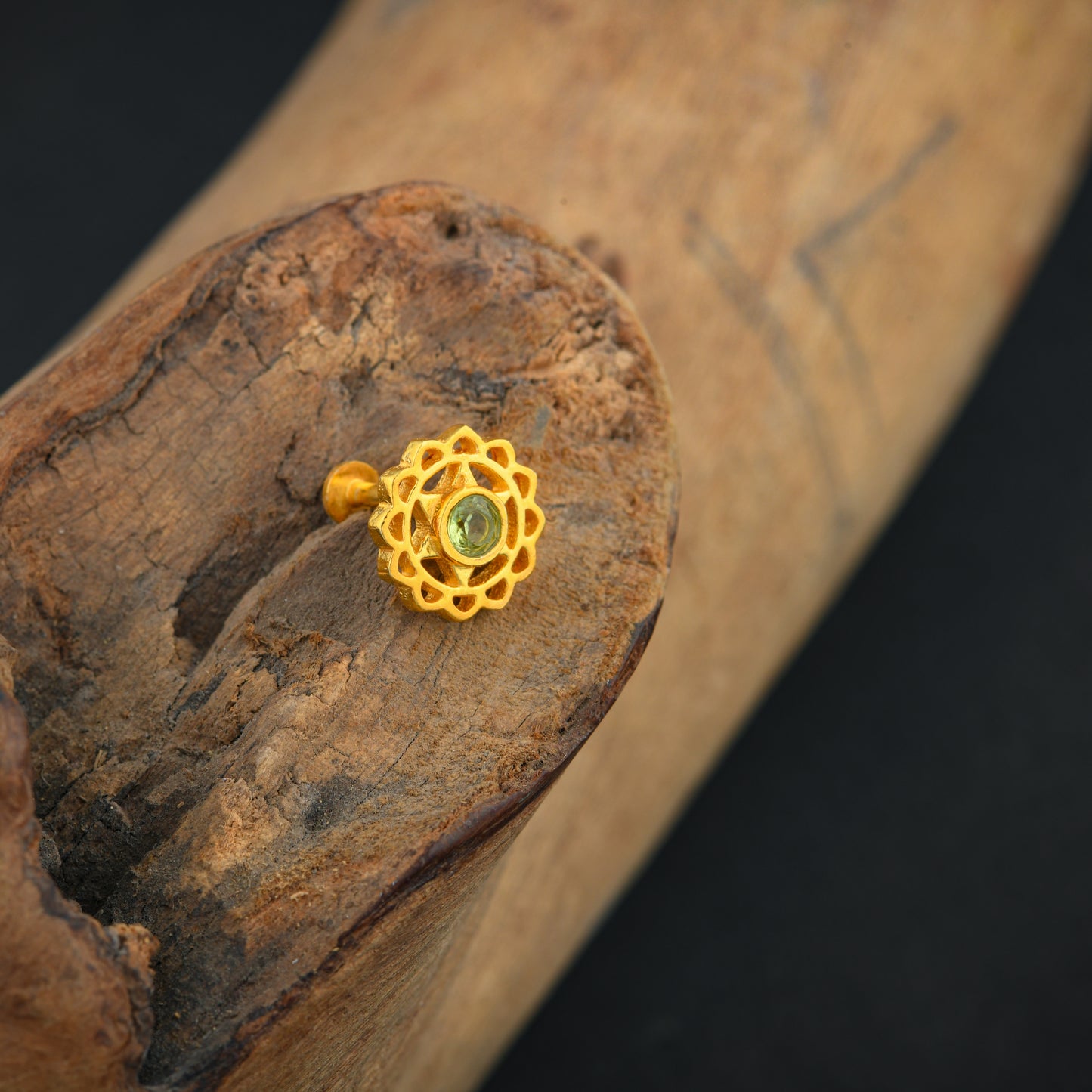 Anahat(Heart) Chakra Gold Plated Silver Nose Pin