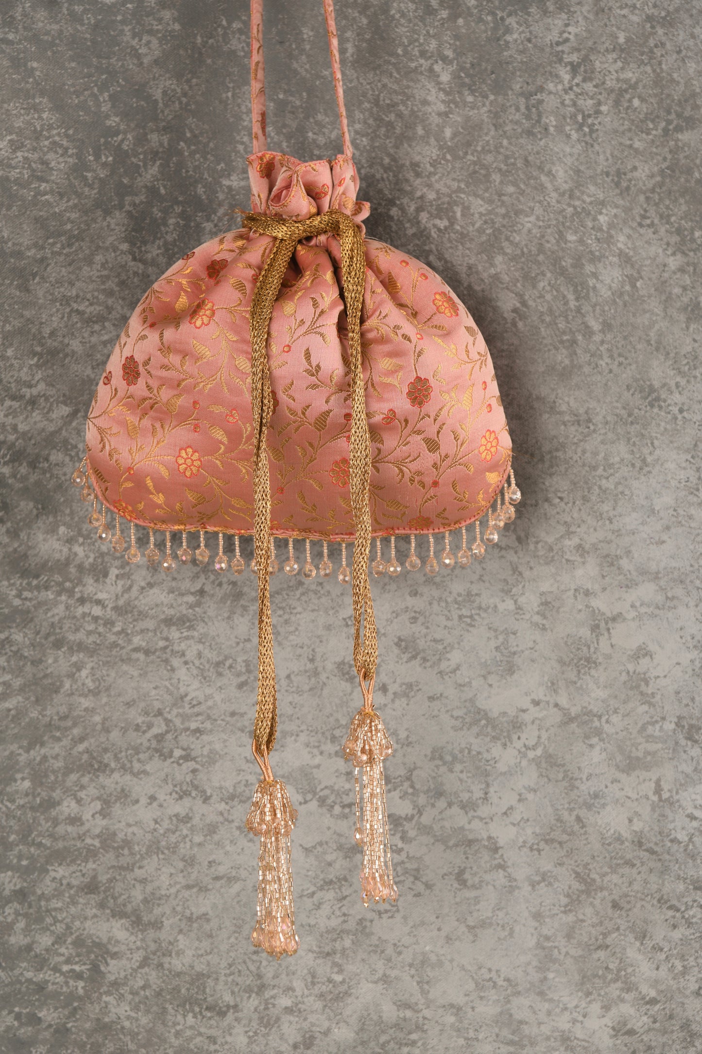 Peach Crystal Fringe Potli