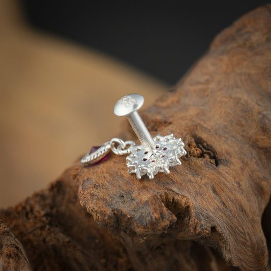 Pink Drop Silver Screw Back Nose Pin