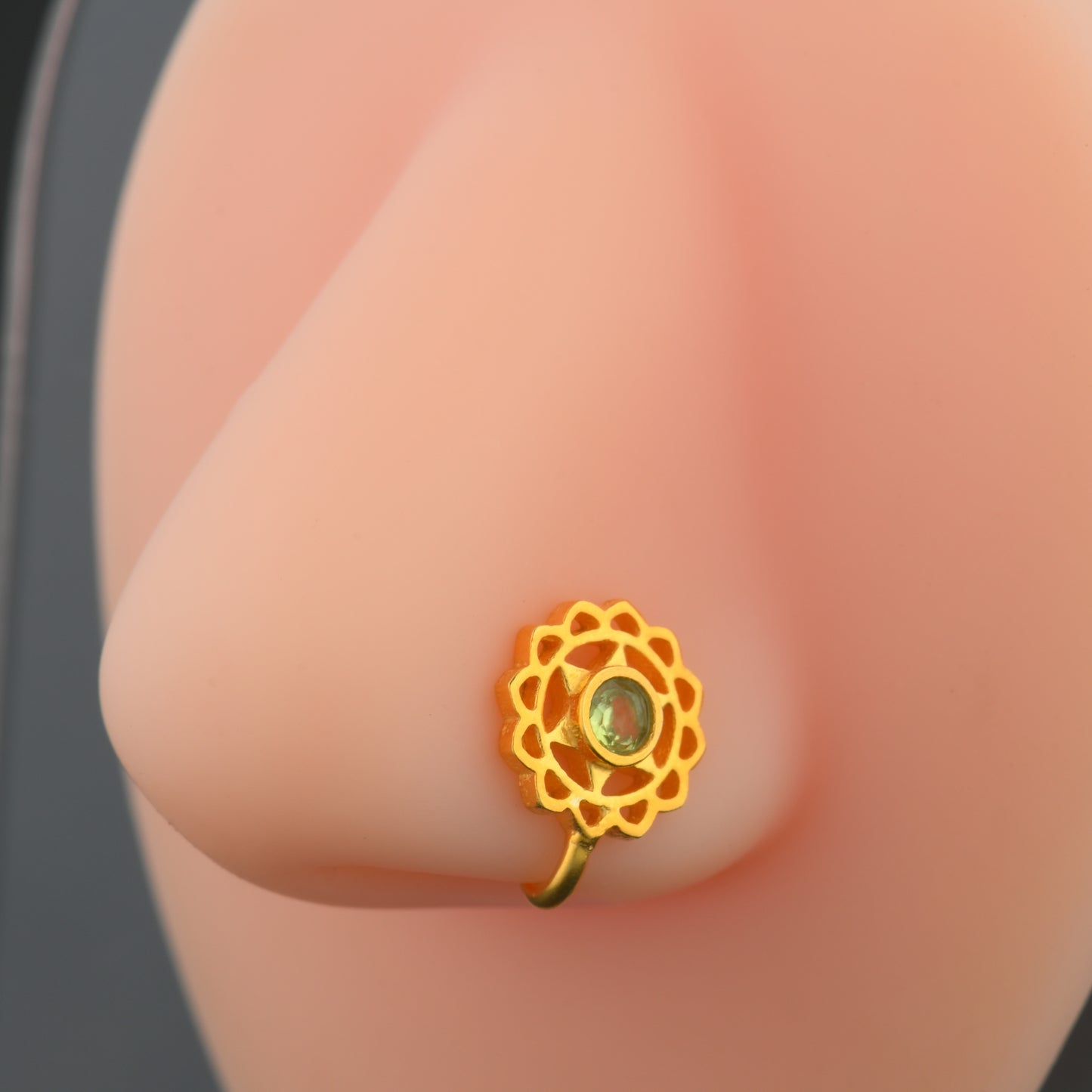 Anahat(Heart) Chakra Gold Plated Silver Nose Pin