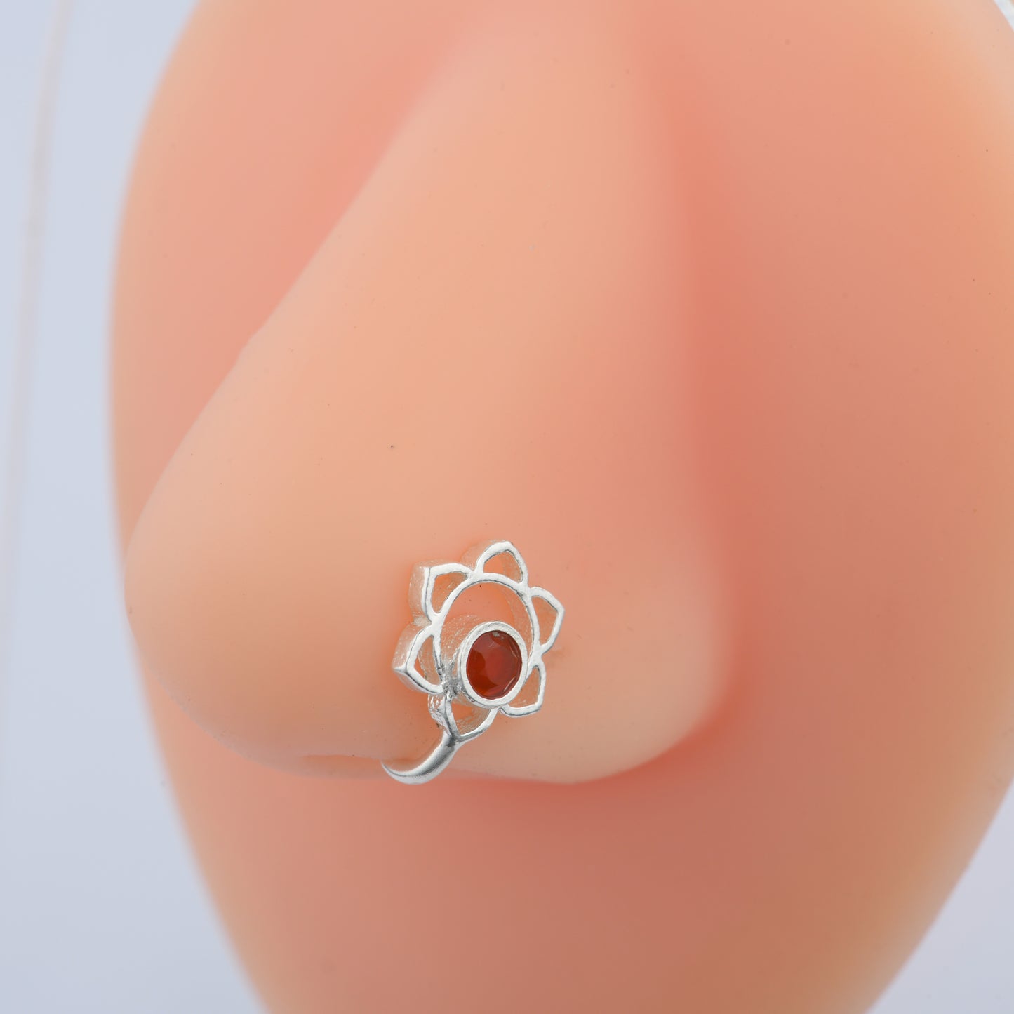Sacral Chakra Silver Nose Pin With Carnelian