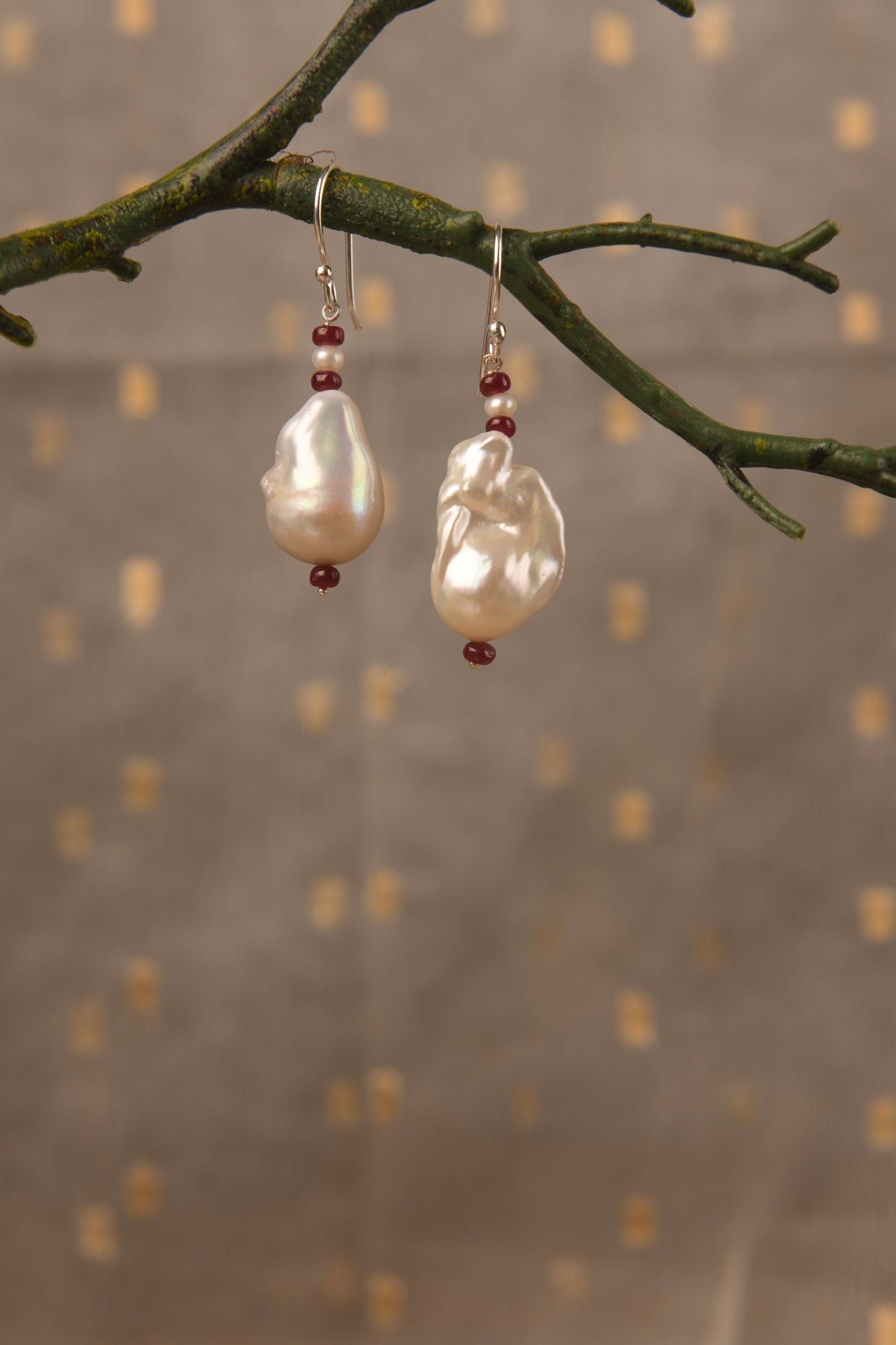 Baroque Pearl and Rubies Necklace Set