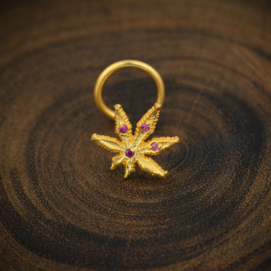 "Cannabis The Weed" Gold Plated Silver Nose Pin