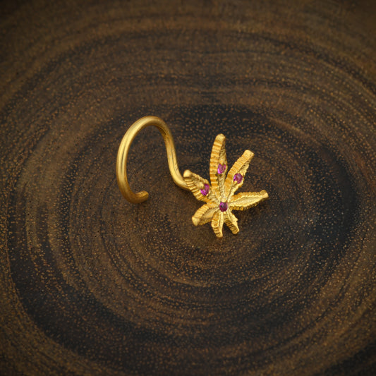 "Cannabis The Weed" Gold Plated Silver Nose Pin
