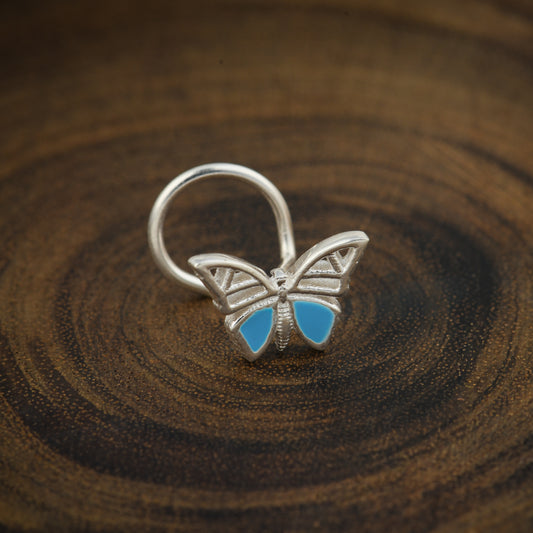 "Adonis Blue" Silver Enamelled Nose pin