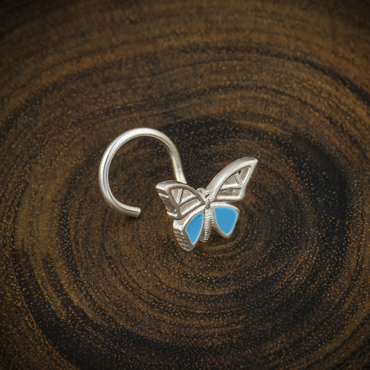 "Adonis Blue" Silver Enamelled Nose pin