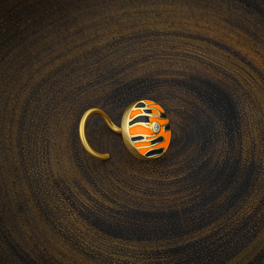 "Corbett Tigress" Gold Plated Silver Enamelled Nose pin