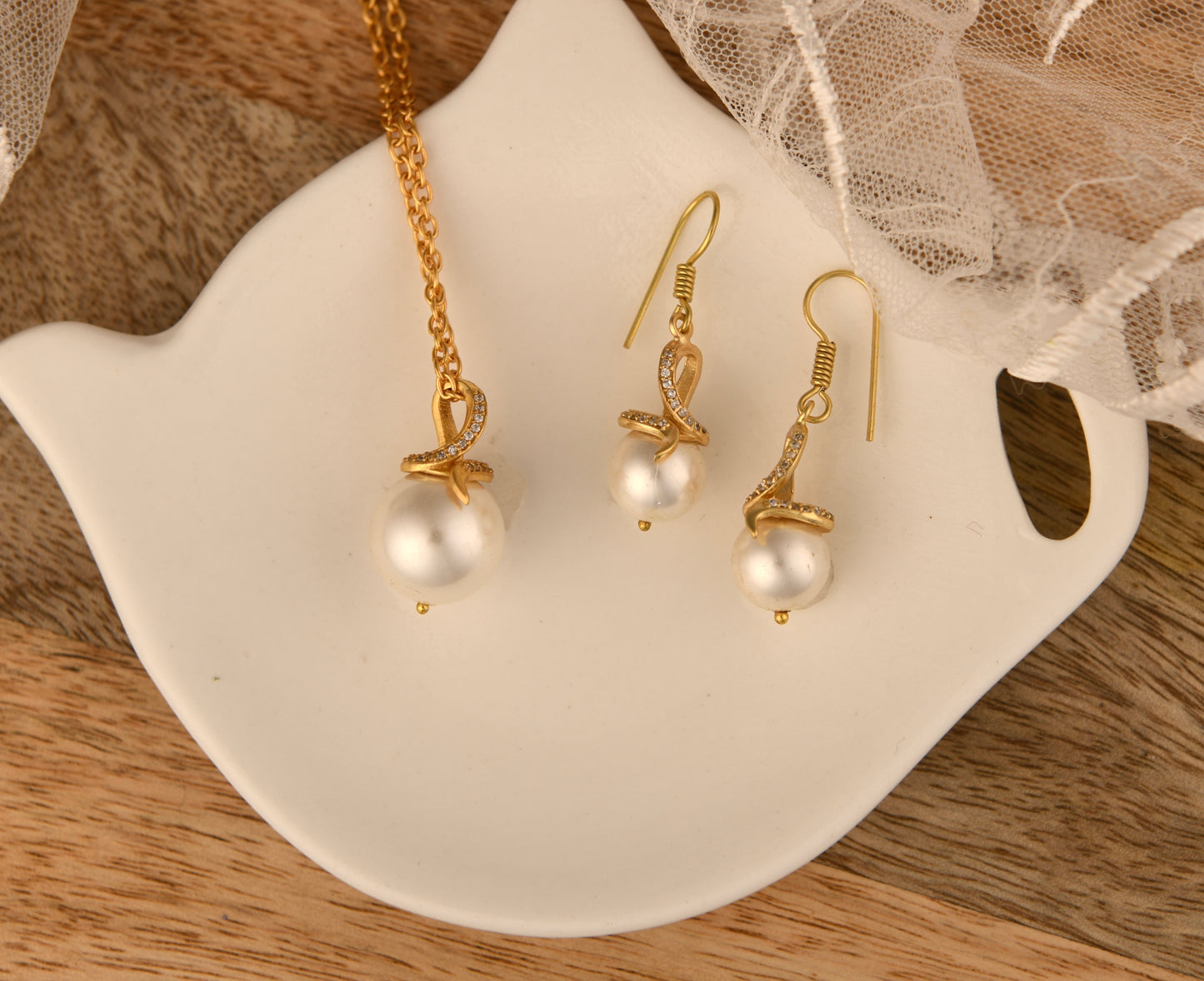 Golden CZ Pearl Dangler
