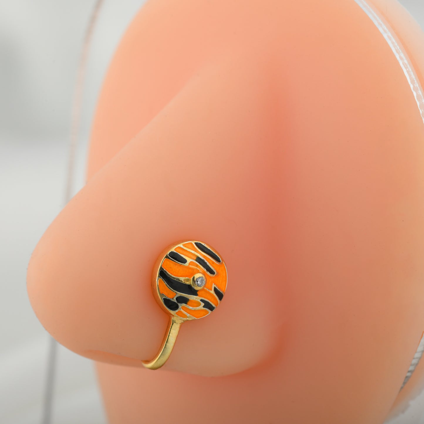 "Corbett Tigress" Gold Plated Silver Enamelled Nose pin
