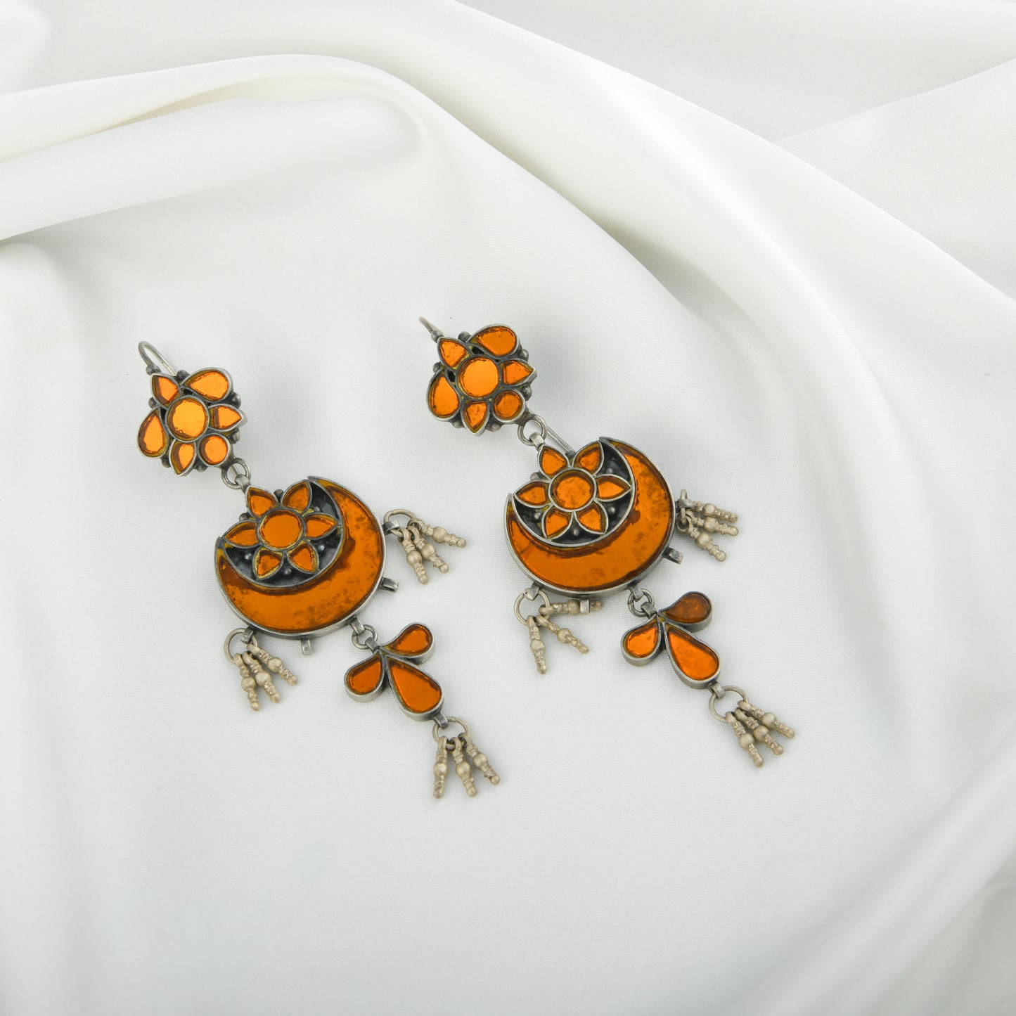 Madhu Chandrika Sandy Moon Silver Earrings