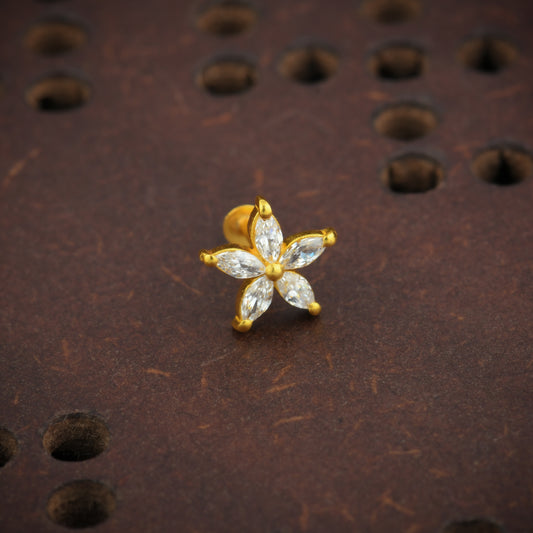 Champa Gold Plated Silver CZ Nose Pin