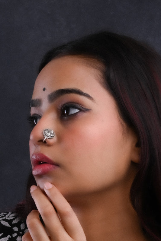 Peacock Clip On Silver Nose Pin