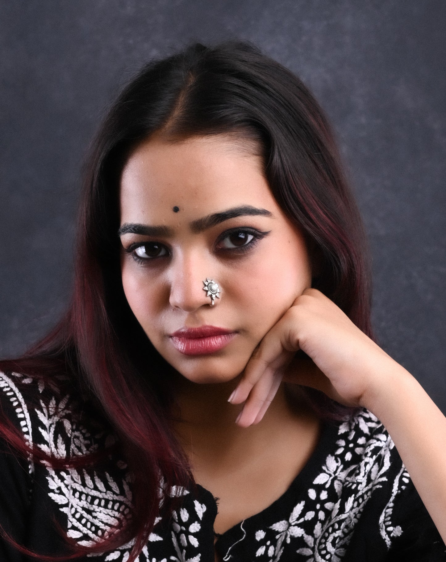 Pearl Flower Silver Clip On Nose Pin