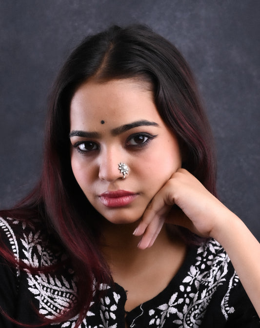 Pearl Flower Silver Clip On Nose Pin