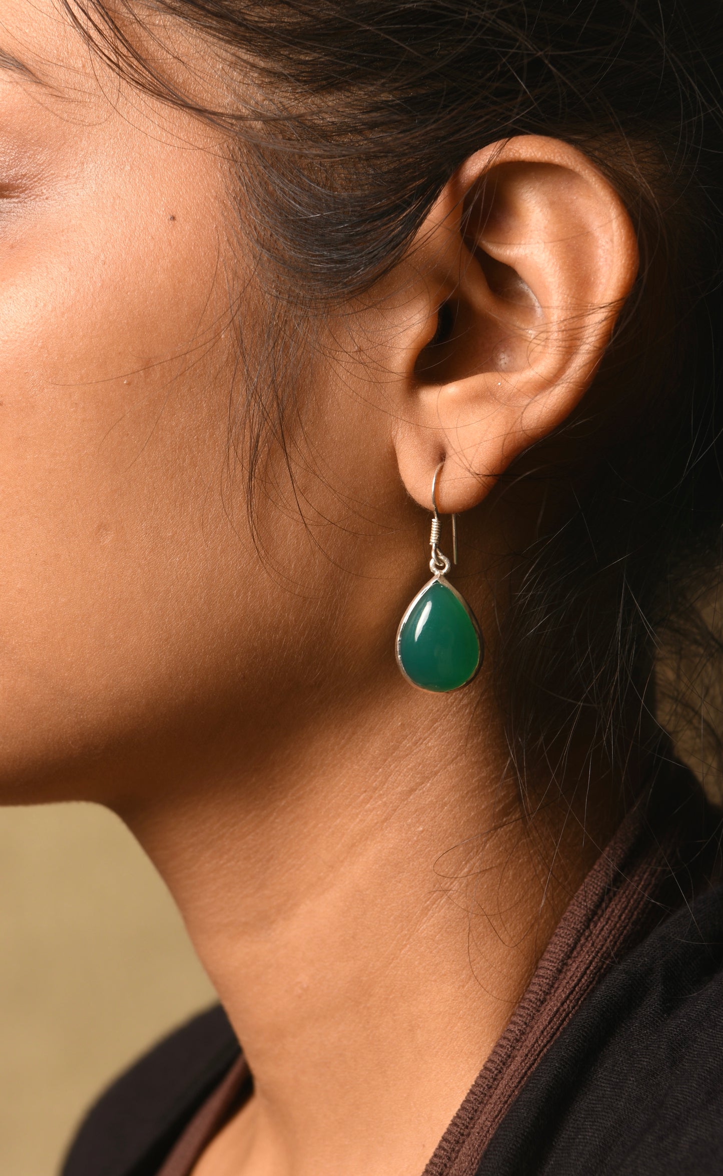 Silver Green Onyx Danglers