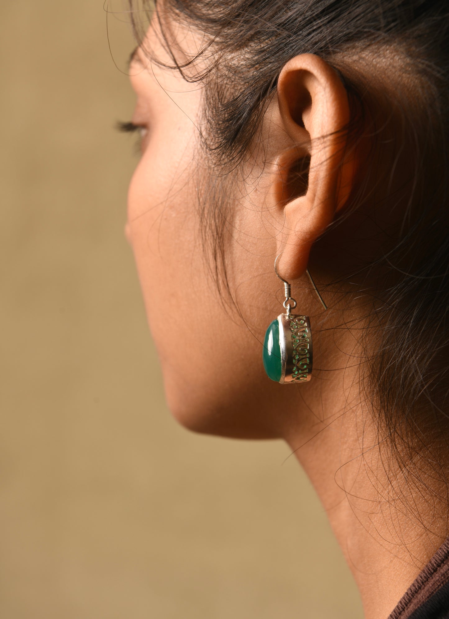 Silver Green Onyx Danglers