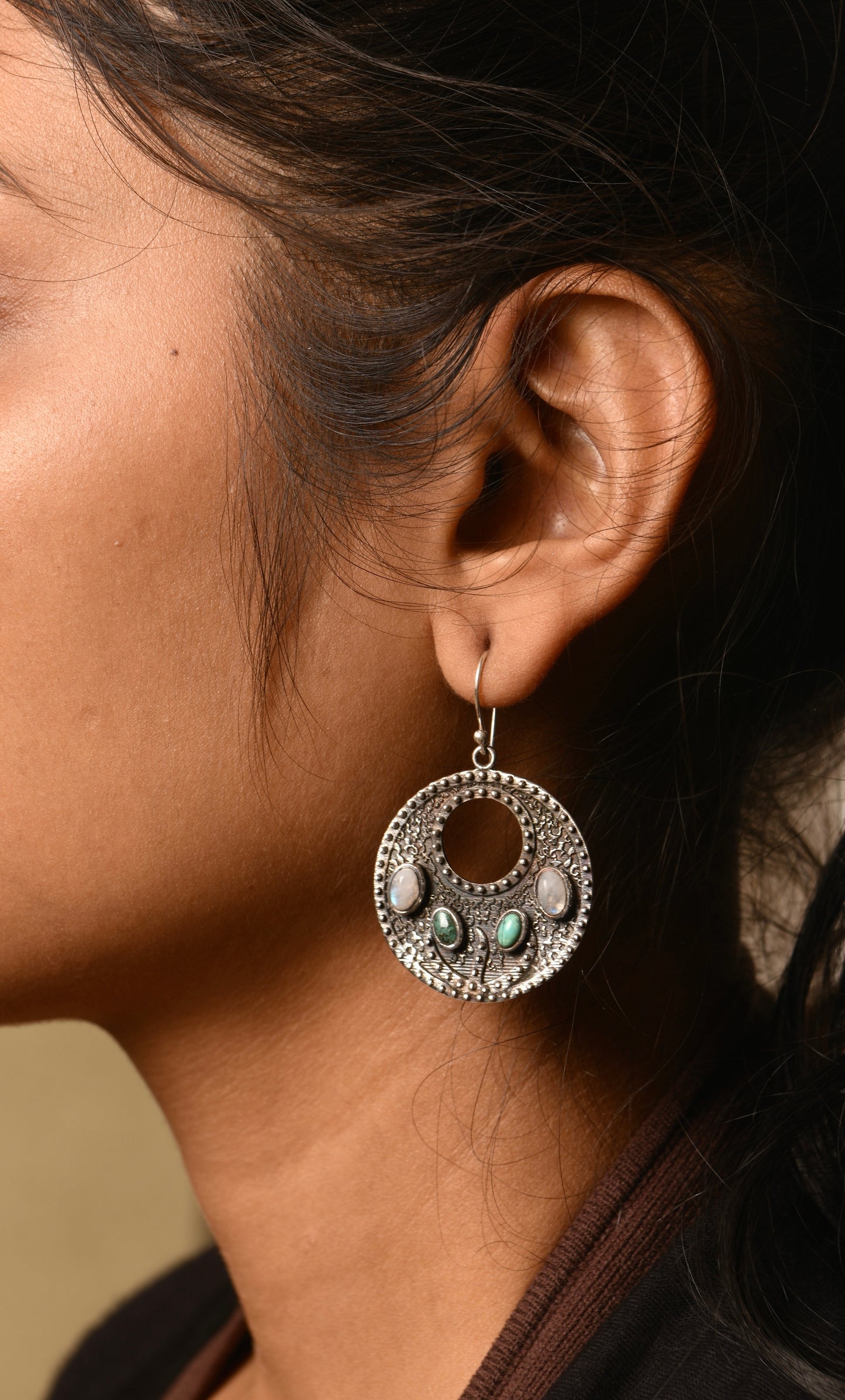 Turquoise Moonstone Silver Danglers