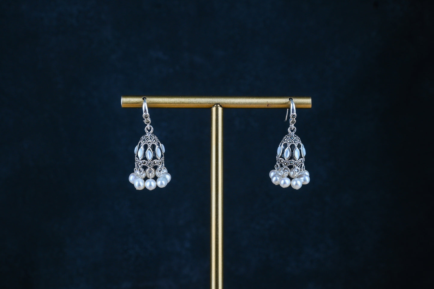 Oxidised Silver Pearl Noorani Jhumka