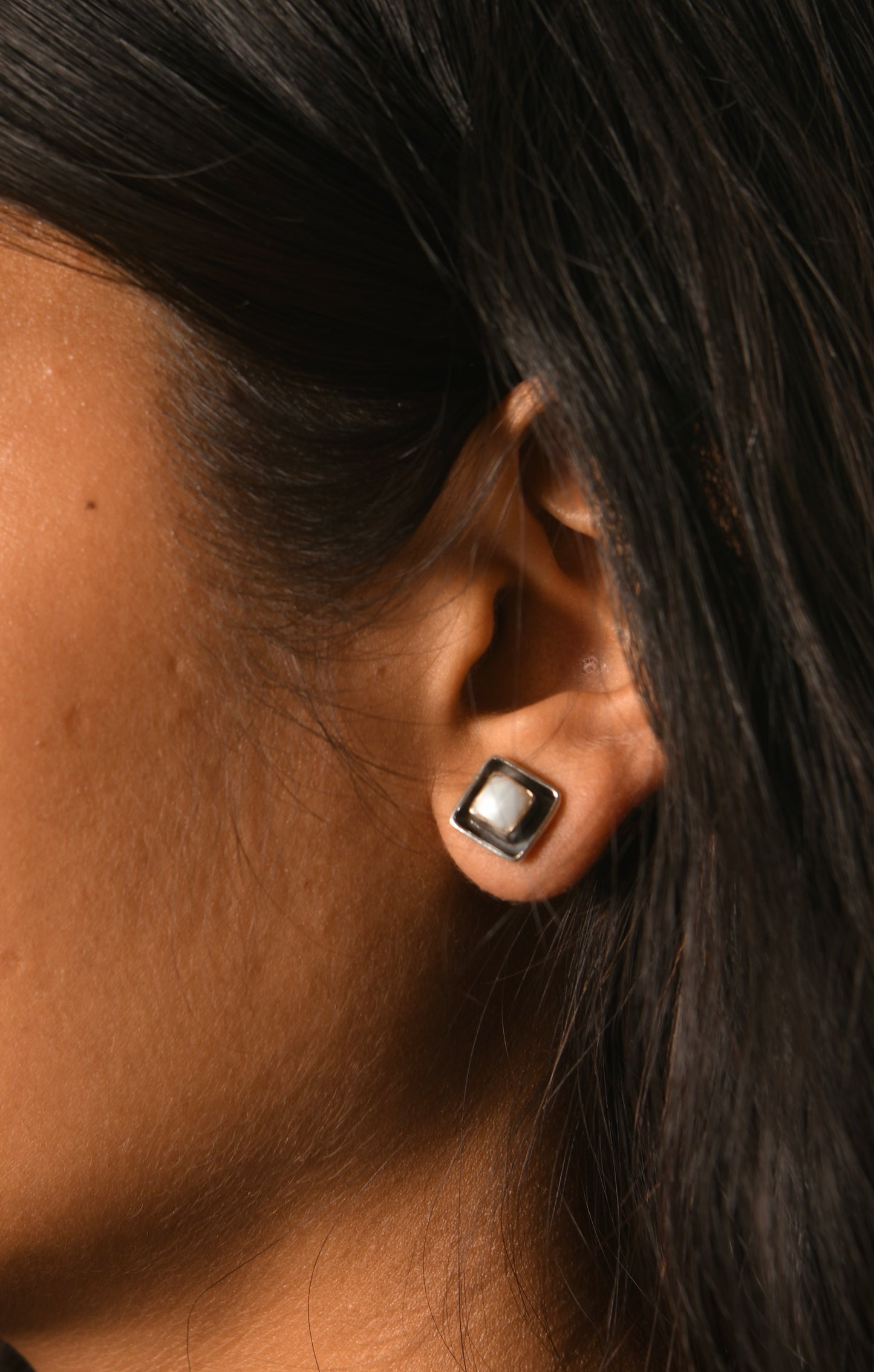Silver Pearl Squares Studs