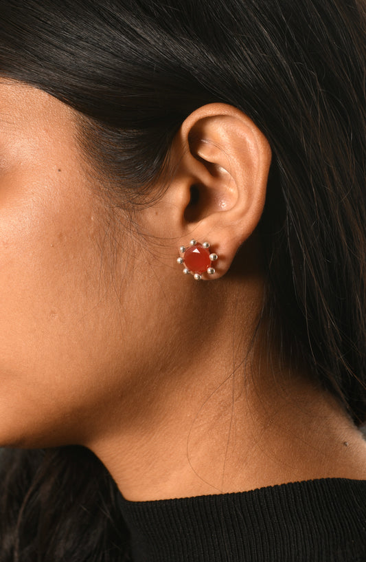 Silver Carnelian Floral Studs