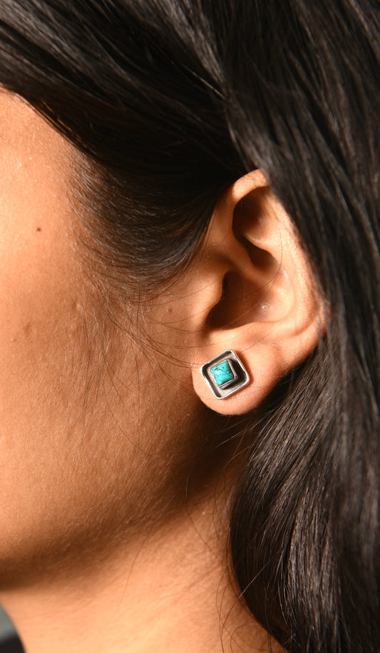 Silver Turquoise Square Studs