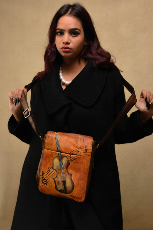 "The Violin" Hand painted Leather Bag