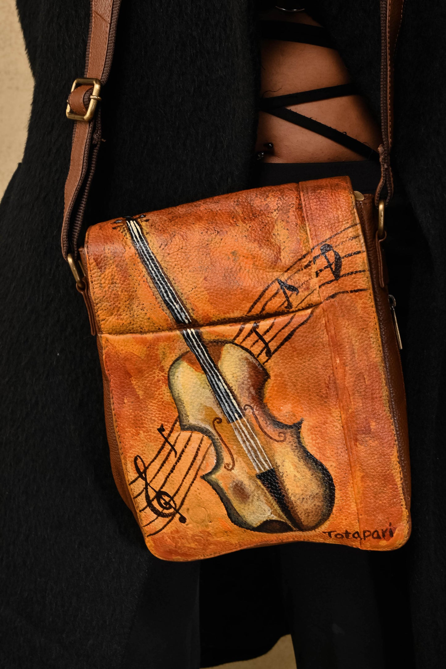"The Violin" Hand painted Leather Bag