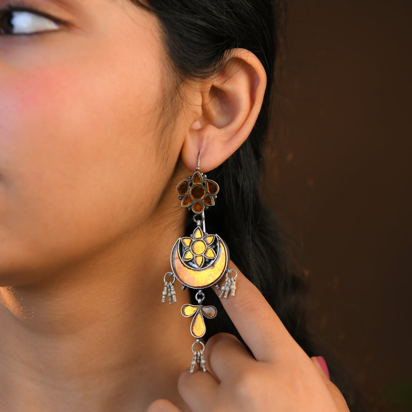 Madhu Chandrika Sandy Moon Silver Earrings