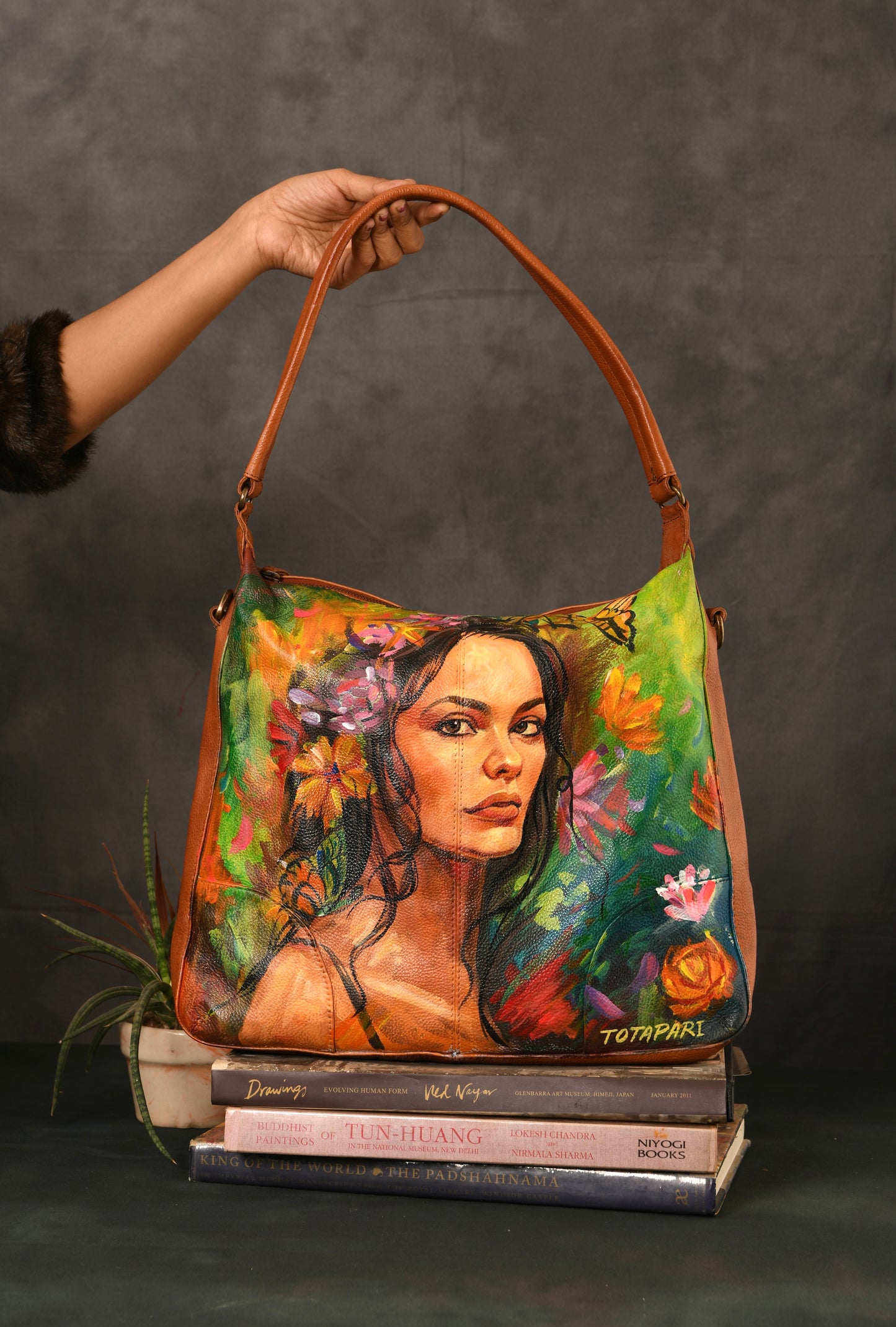 Handpainted "Butterfly Beauty" Leather Hobo Bag