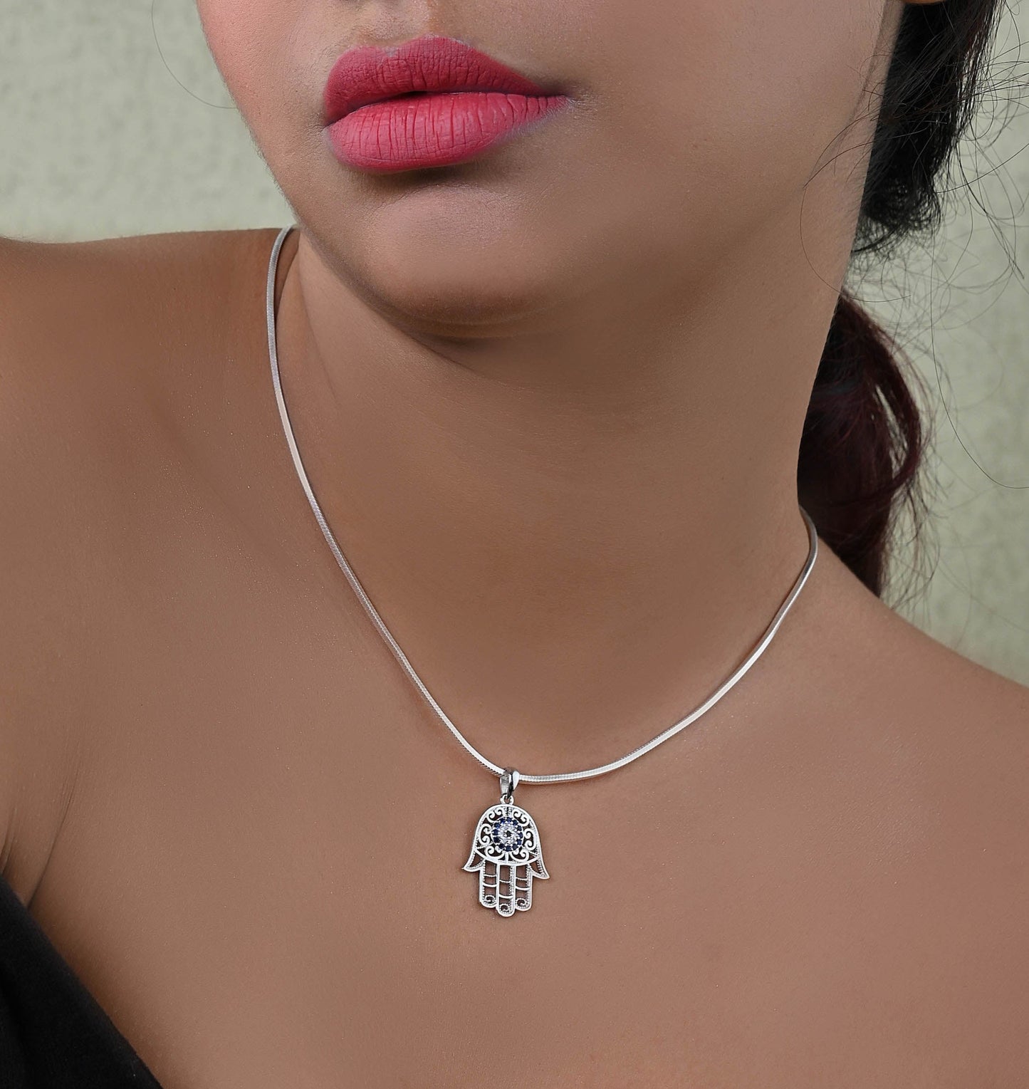 Silver Hamsa Blessings Pendant