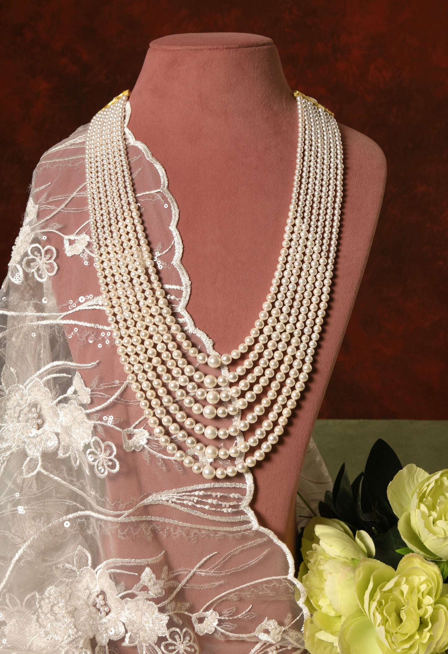 Seven Layered Long Pearl Necklace