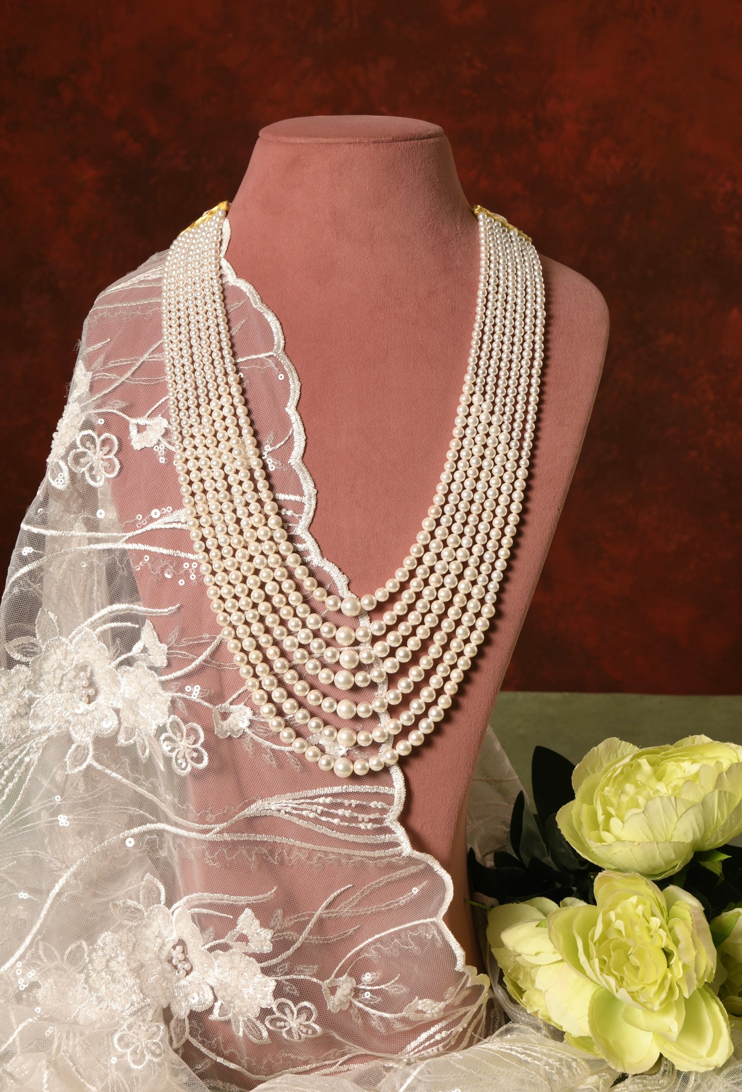 Seven Layered Long Pearl Necklace