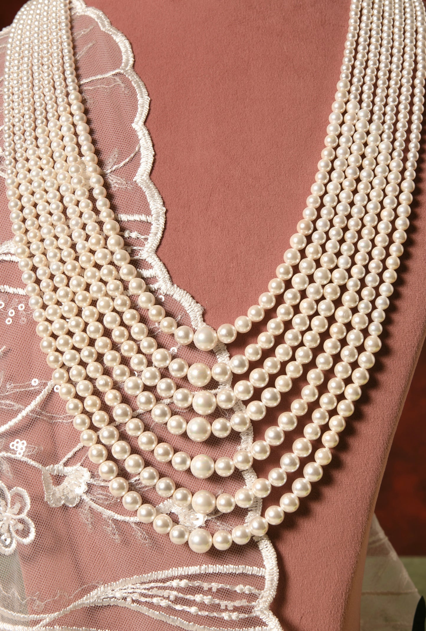 Seven Layered Long Pearl Necklace
