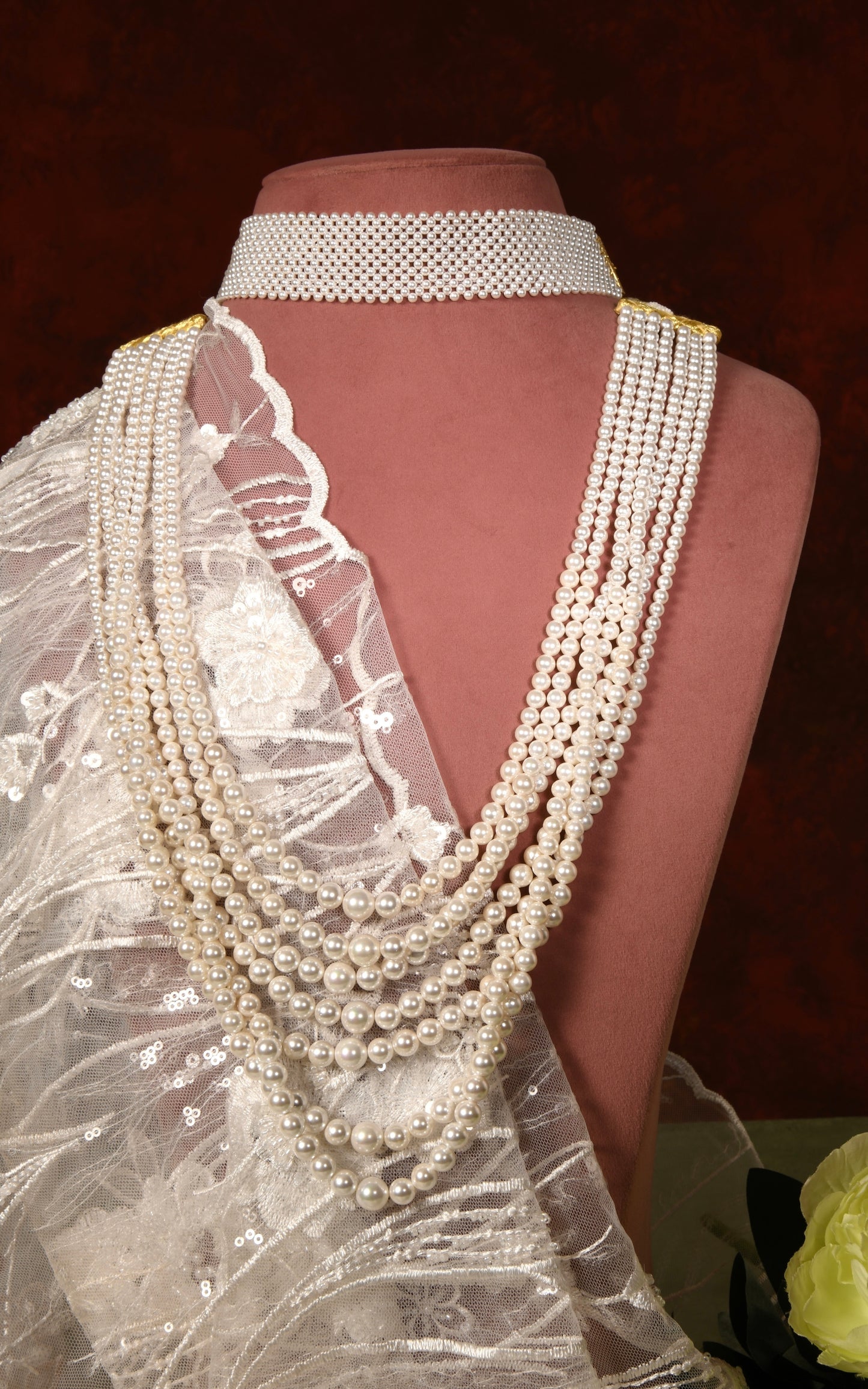 Seven Layered Long Pearl Necklace