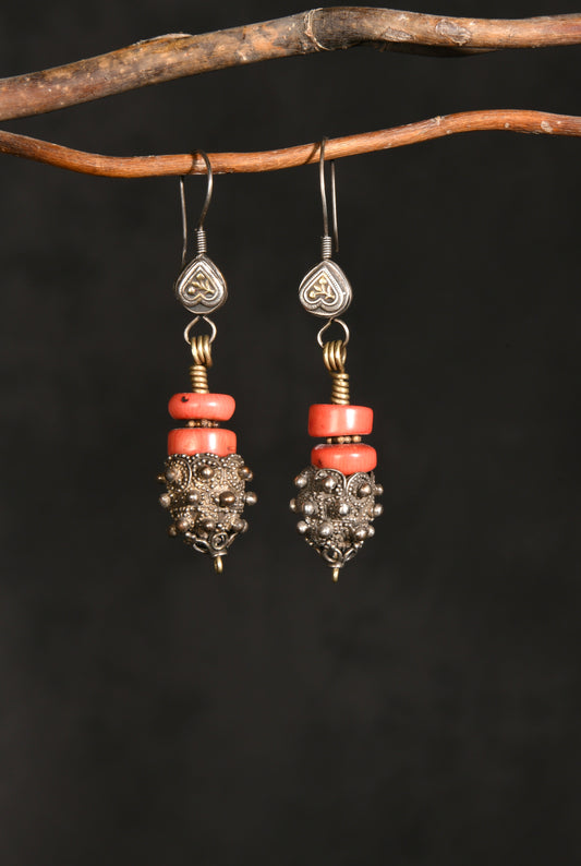 Silver Coral Antique Danglers