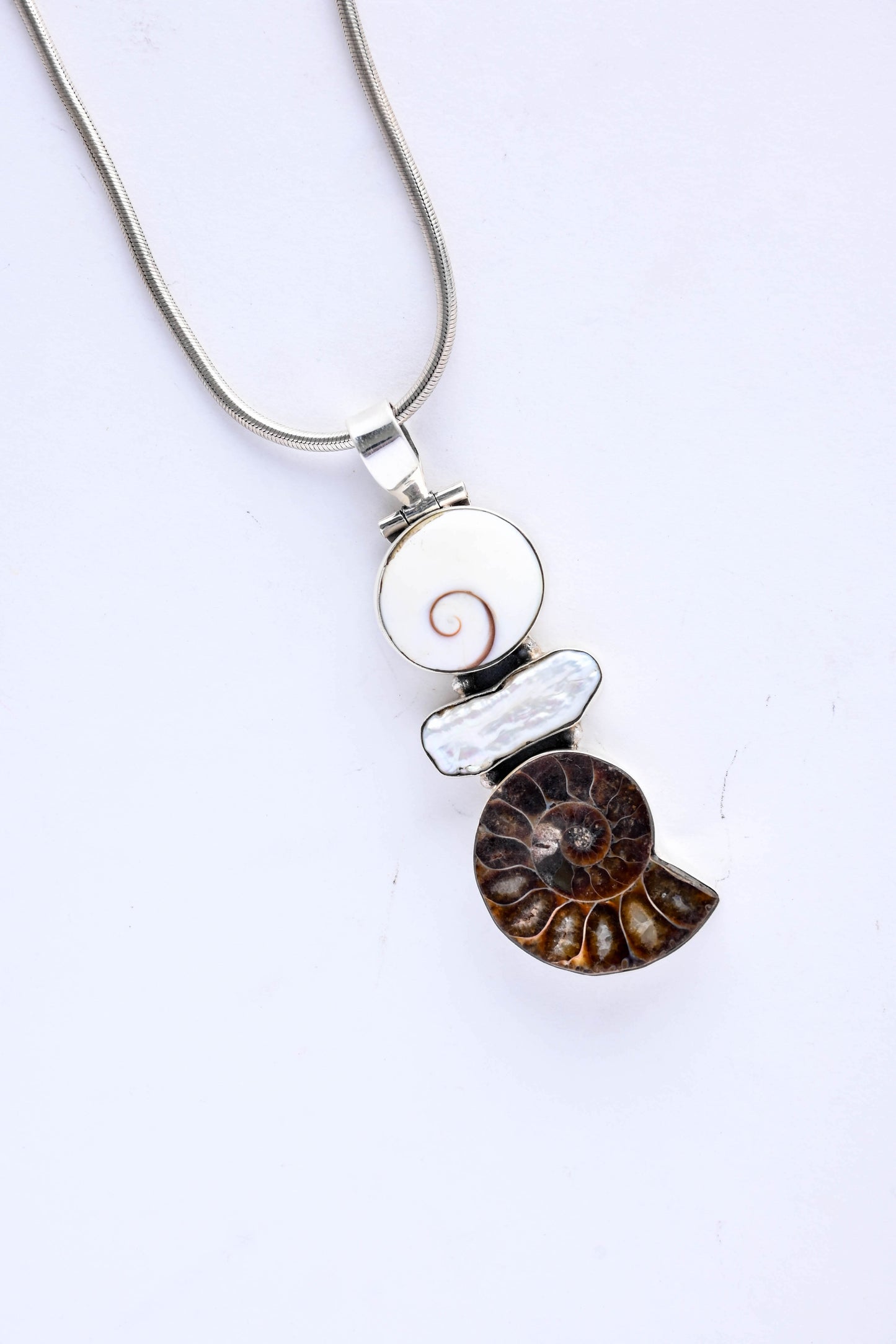 The Gomati Chakra, Pearl And Ammonite Silver pendant