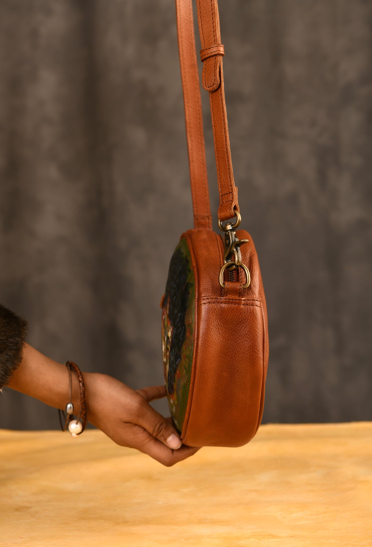 "Malawi" Hand Painted Leather Sling Bag