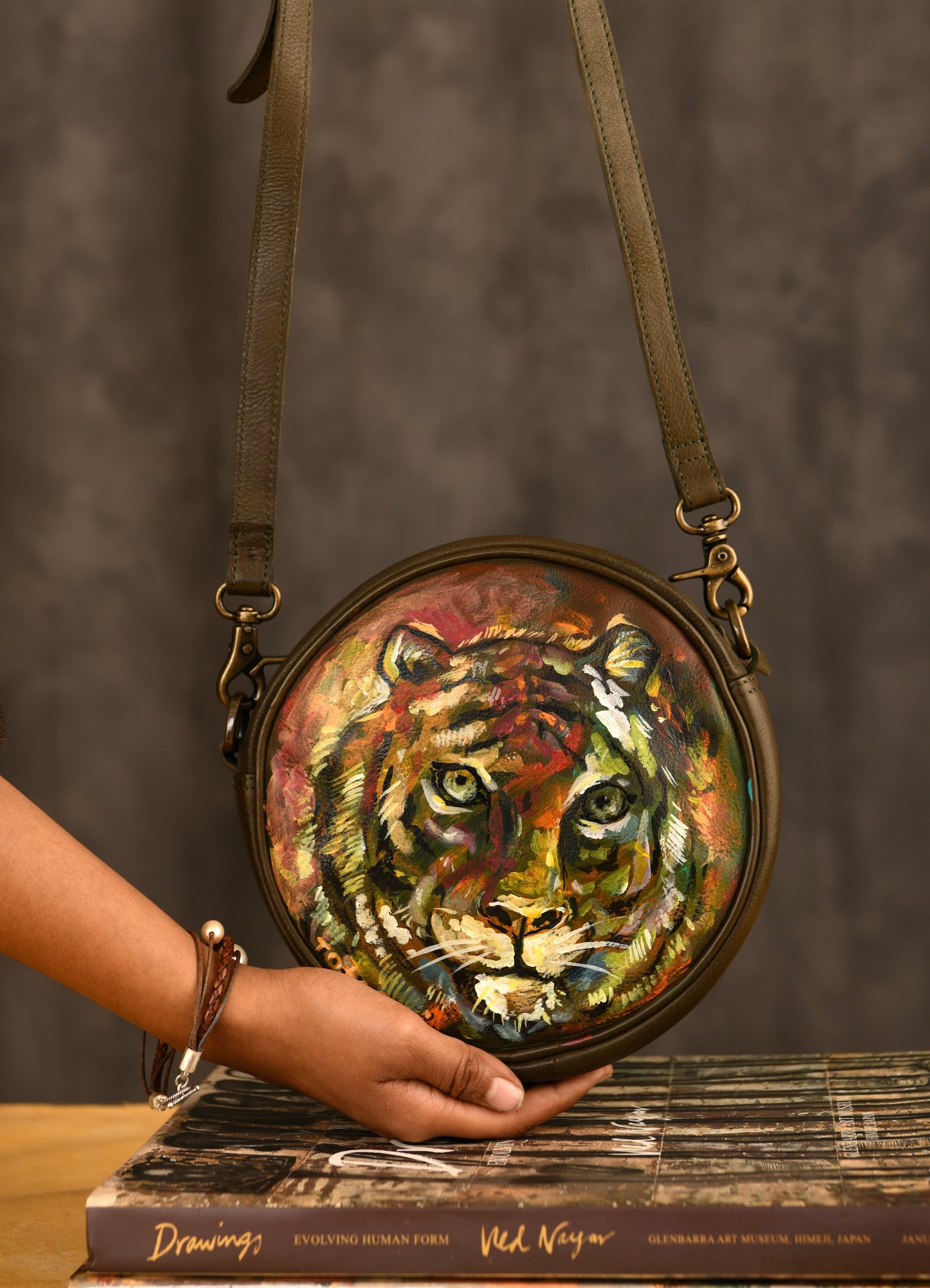 "King Of Corbett" Hand Painted Leather Sling Bag