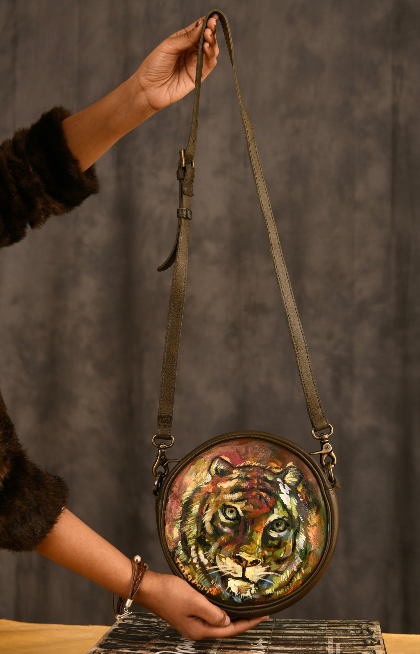 "King Of Corbett" Hand Painted Leather Sling Bag