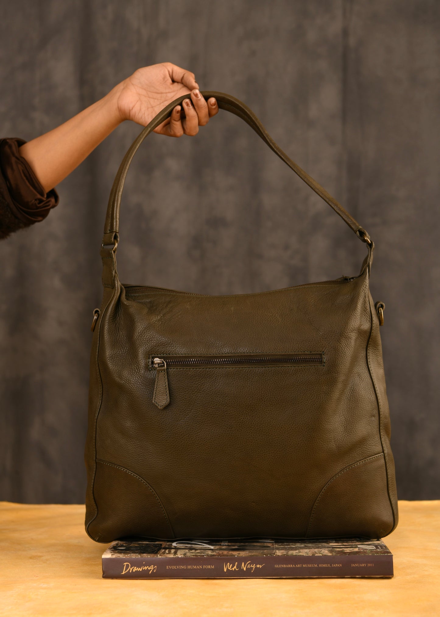 "A Rainy Day" Hand painted Leather Hobo Bag