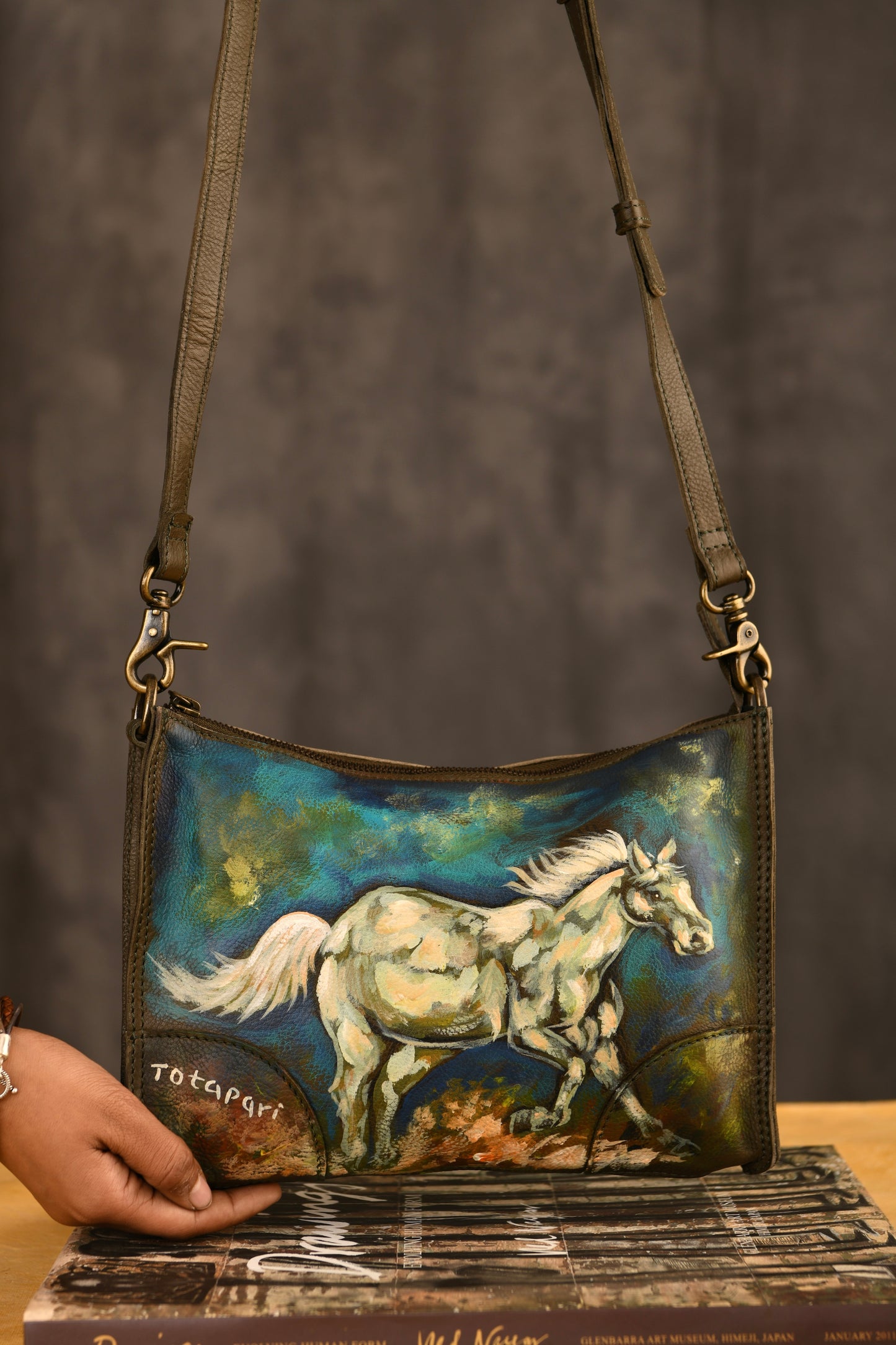 "Azzurro Horse" Hand Painted Crossbody Bag