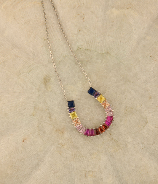 Zircon Horse Shoe Silver Necklace
