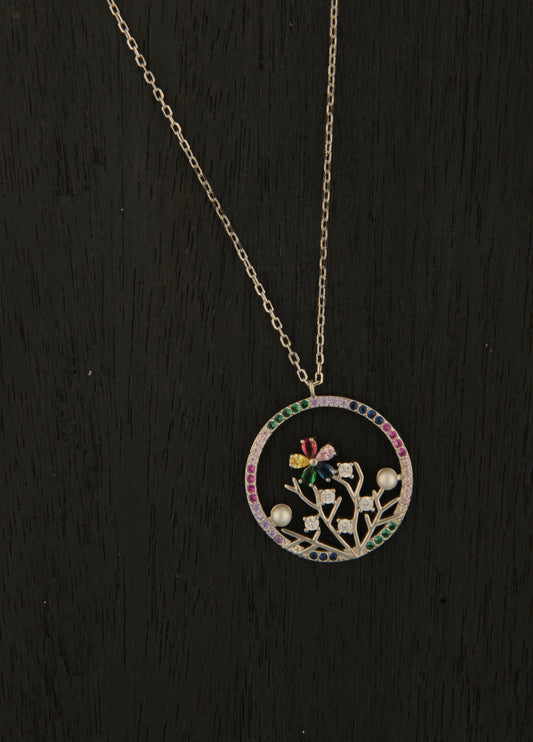 Silver Flower Garden Zircon Necklace