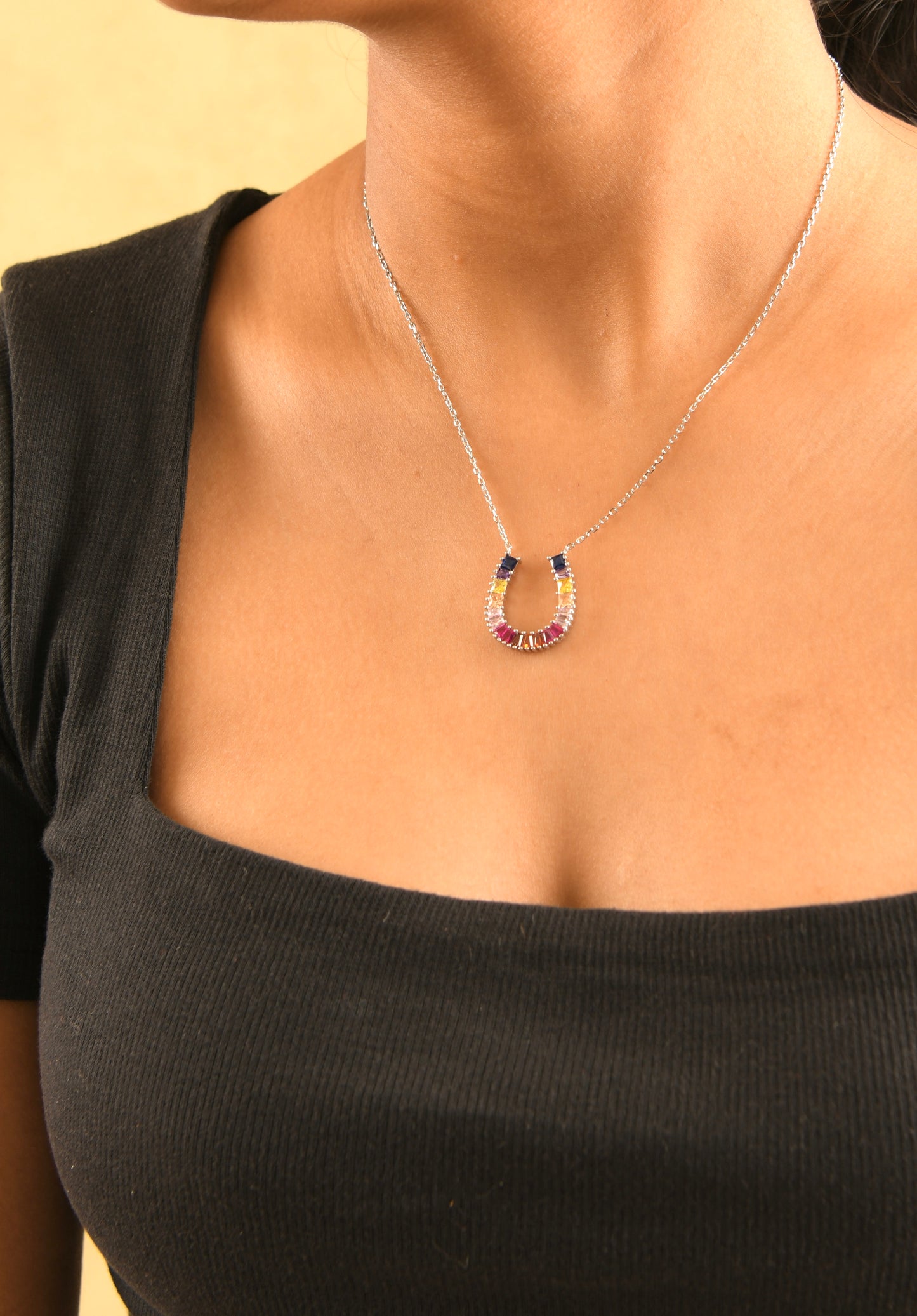 Zircon Horse Shoe Silver Necklace