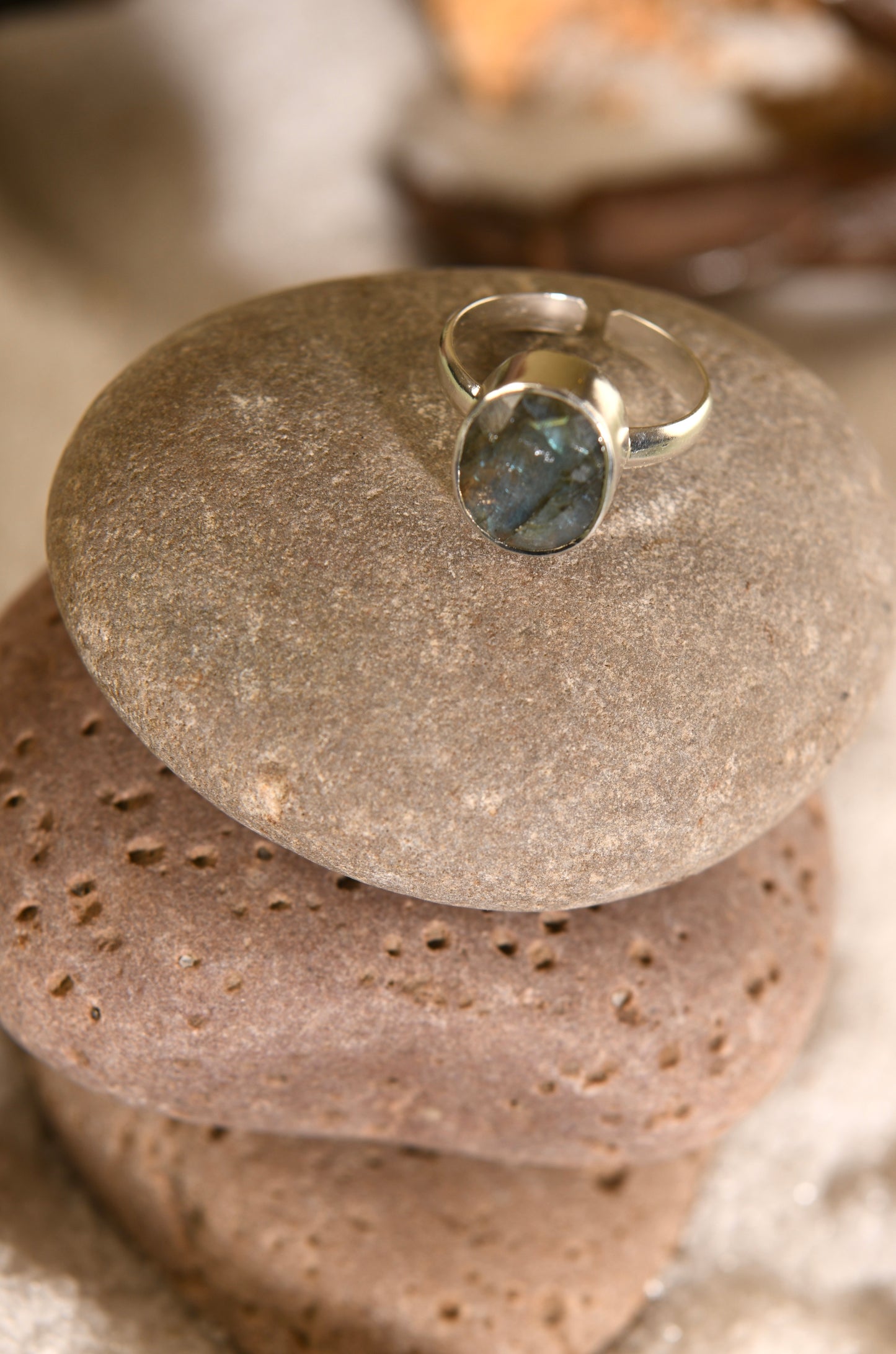 Labradorite Silver Adjustable Ring