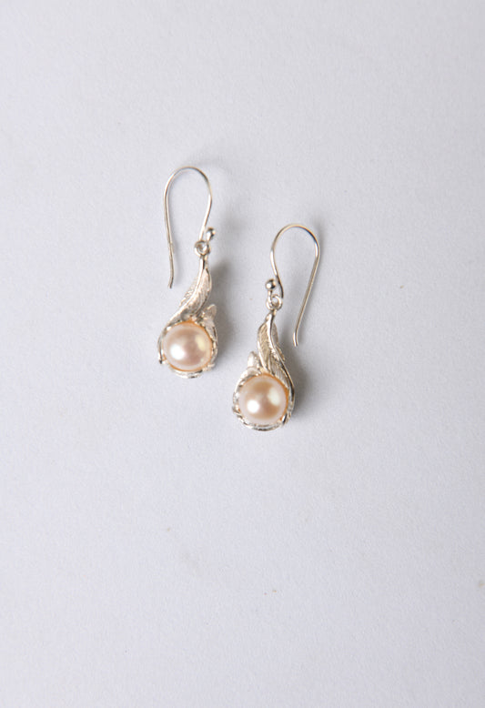 Pearl In A Leafy Oyster Earrings