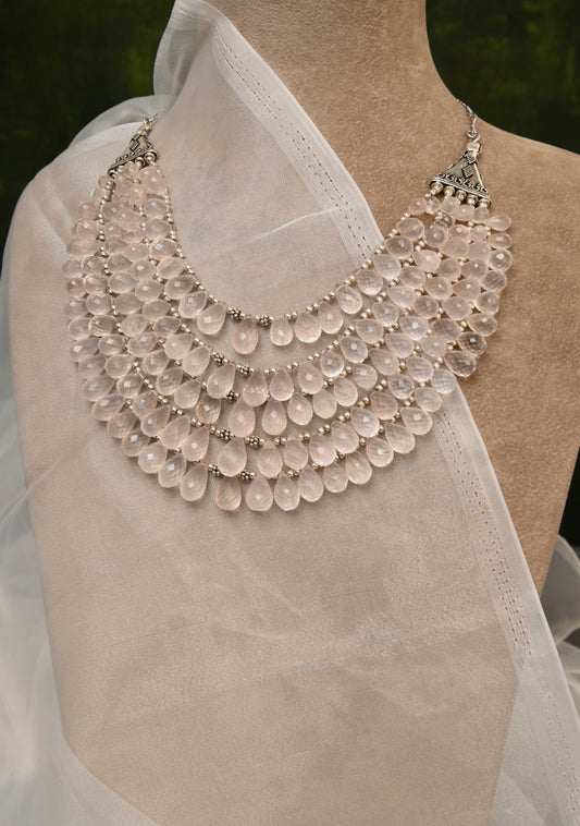 Silver, Rose Quartz Layered Necklace