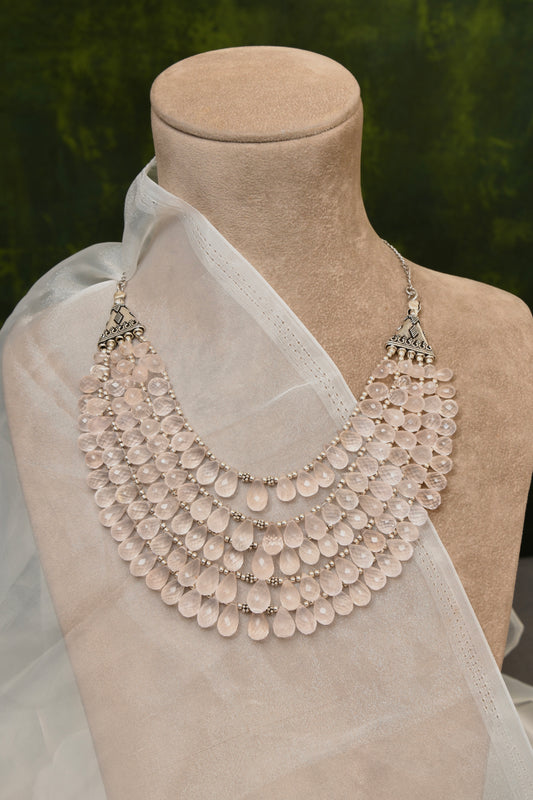 Silver, Rose Quartz Layered Necklace