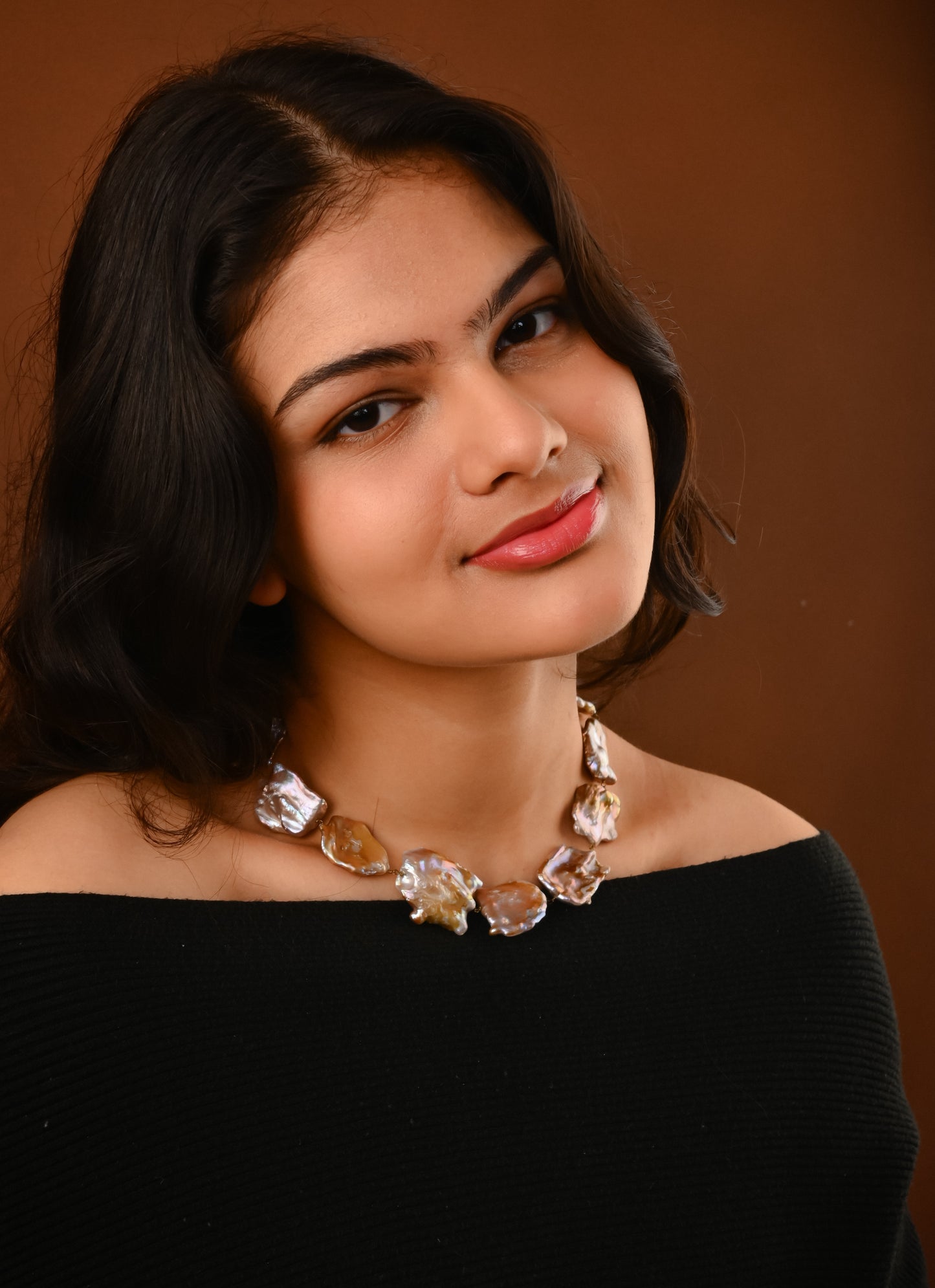 Flat Pearls Statement Necklace (Natural Freshwater Pearls)